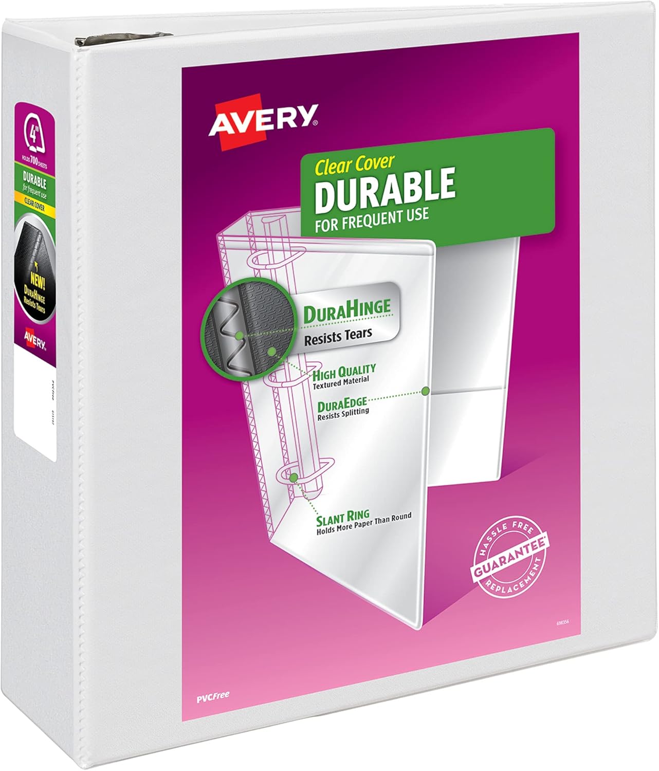 Avery Durable Clear View 3 Ring Binders, 2 Inch EZD Rings, 1 White Binder (09501)