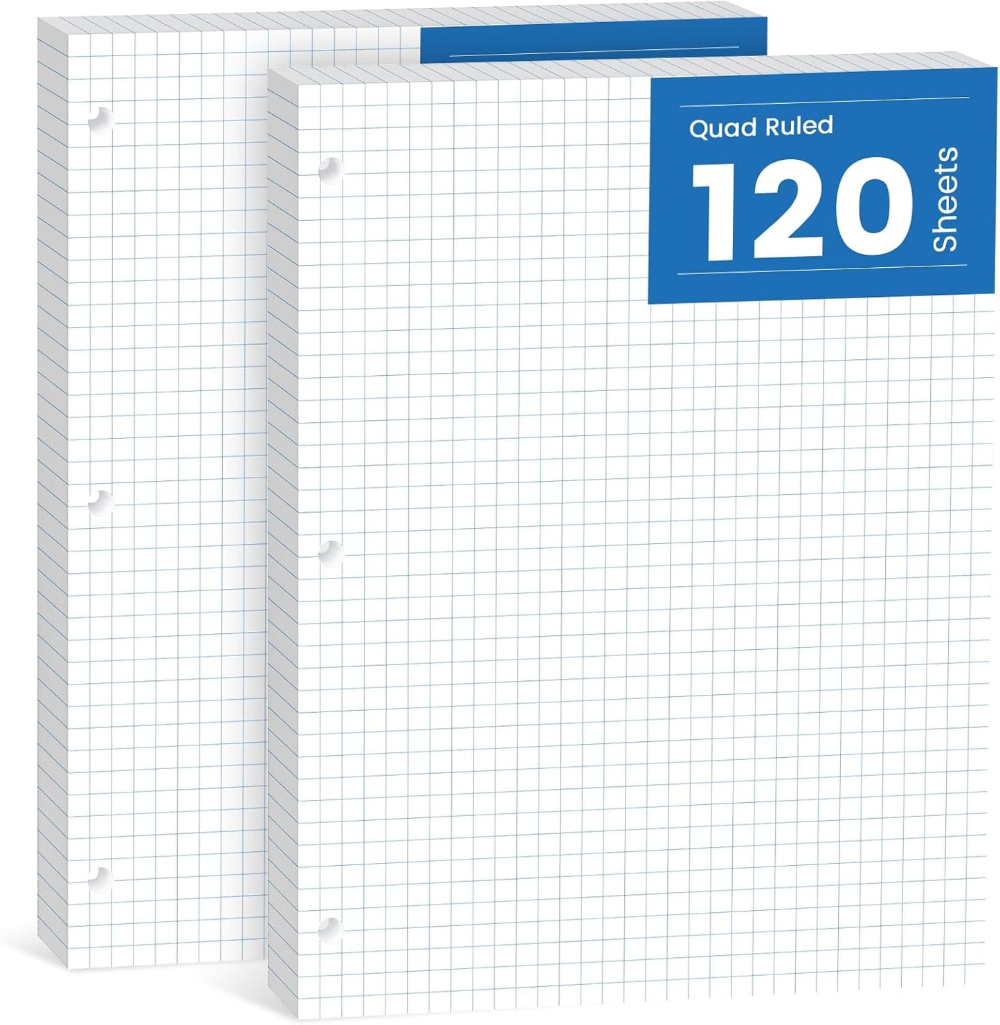 Loose Leaf Paper, 300 Sheets Filler Notebook Paper, 3-Hole Punched Binder Papers 8-1/2 x 11 In, Wide Ruled Lined Paper 8.5 x 11 for 3 Ring Binder, White, 3 Pack, 100 Sheets/Pad
