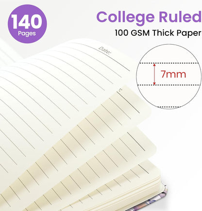 ZOTIA Lined Spiral Journal for Women, A5 Pretty Hardcover Notebook for Work, School & Office Writing, Aesthetic Writing Journal College Ruled, 140 Pages, 5.8" x 8.3", Twilight Bloom