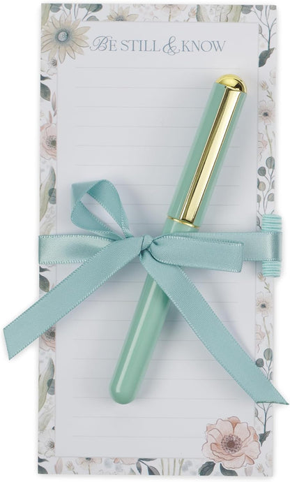 Christian Art Gifts Compact Magnetic Notepad & Medium Ballpoint Pen Set: Trust in the Lord Inspirational Scripture, Shopping Lists, Memos, Reminders, 70 Lined Easy Tear-off Sheets, Purple/Teal Floral