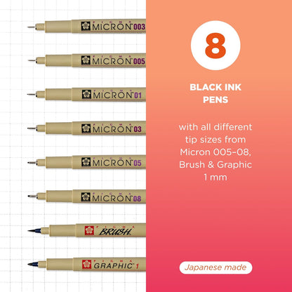 SAKURA Pigma Micron Fineliner Pens - Archival Black Ink Pens - Pens for Writing, Drawing, or Journaling - Assorted Point Sizes - 6 Pack