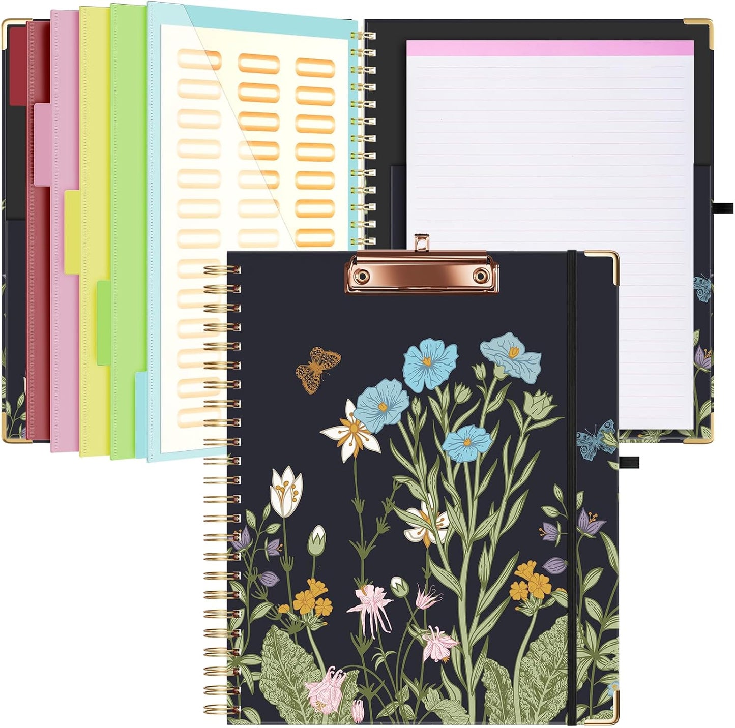 Ospelelf Clipboard with Storage 8.5 X 11，Padfolio Organizer, Spiral Portfolio Letter Size with Notepad, Pen Holder, 5 Extra Folder Divider Pages, Elastic Closure Nurse Office Essentials (Polka Dots)