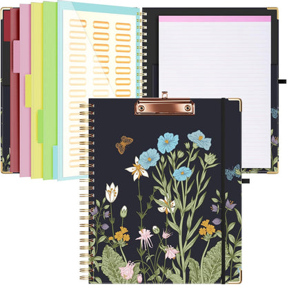 Ospelelf Clipboard with Storage 8.5 X 11，Padfolio Organizer, Spiral Portfolio Letter Size with Notepad, Pen Holder, 5 Extra Folder Divider Pages, Elastic Closure Nurse Office Essentials (Polka Dots)