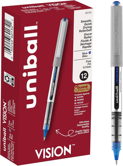 uni-ball Vision Stick Roller Ball Pens, Fine Point, Black Ink, Pack of 4