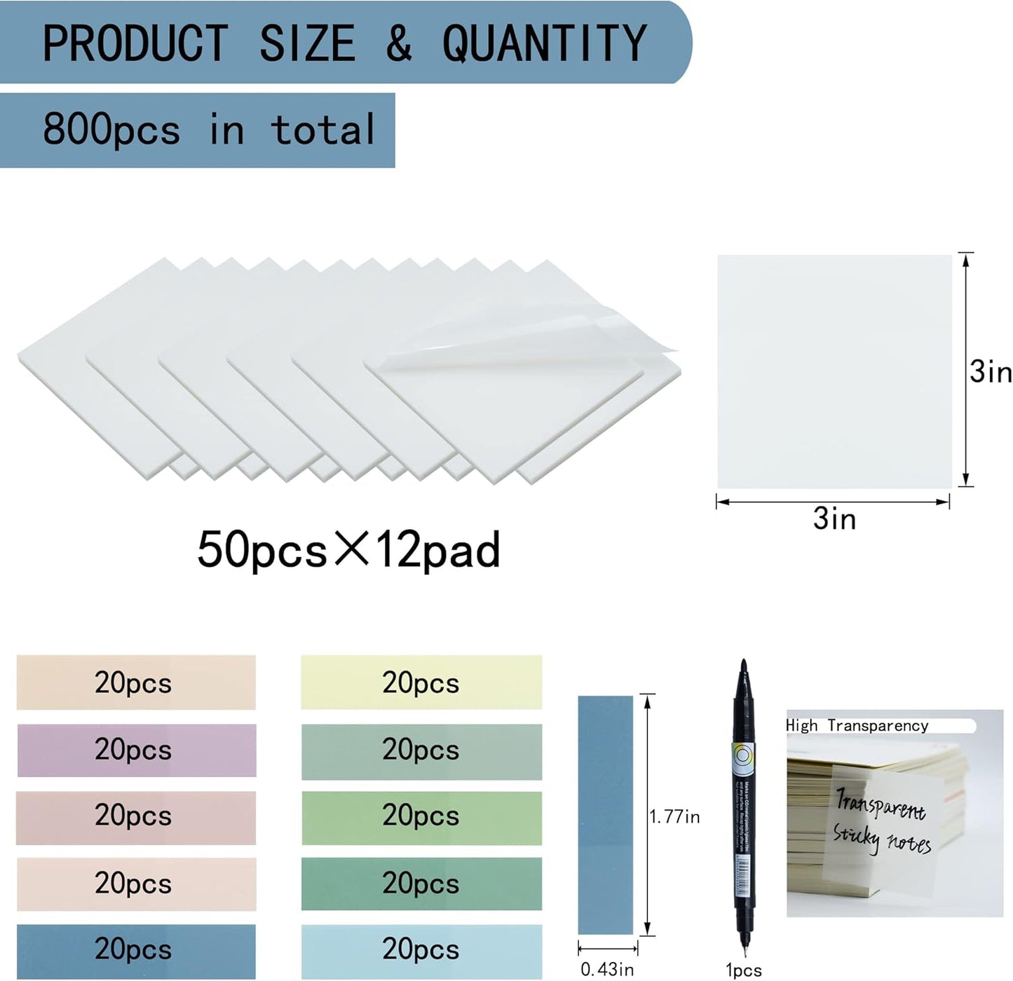 YOUDEFUL 1600pcs Translucent Sticky Note Tabs, Morandi Page Markers for Annotating Books,Repositionable Book Flags Tabs Strip with Binders, Clear Sticky Notes,Page Tabs,Index Tabs