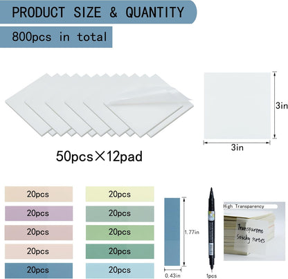 YOUDEFUL 1600pcs Translucent Sticky Note Tabs, Morandi Page Markers for Annotating Books,Repositionable Book Flags Tabs Strip with Binders, Clear Sticky Notes,Page Tabs,Index Tabs
