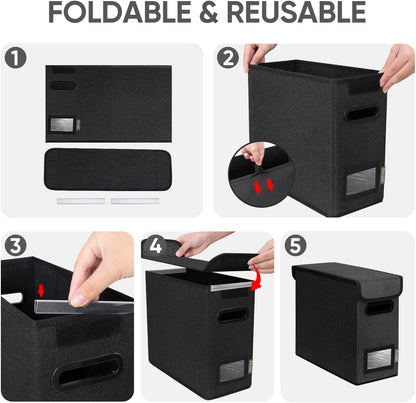 BALEINE File Organizer Box with Lid, Collapsible File Folder Organizer with Plastic Slide, Hanging File Folder Box for Office Document Storage (1 Pack, Black)