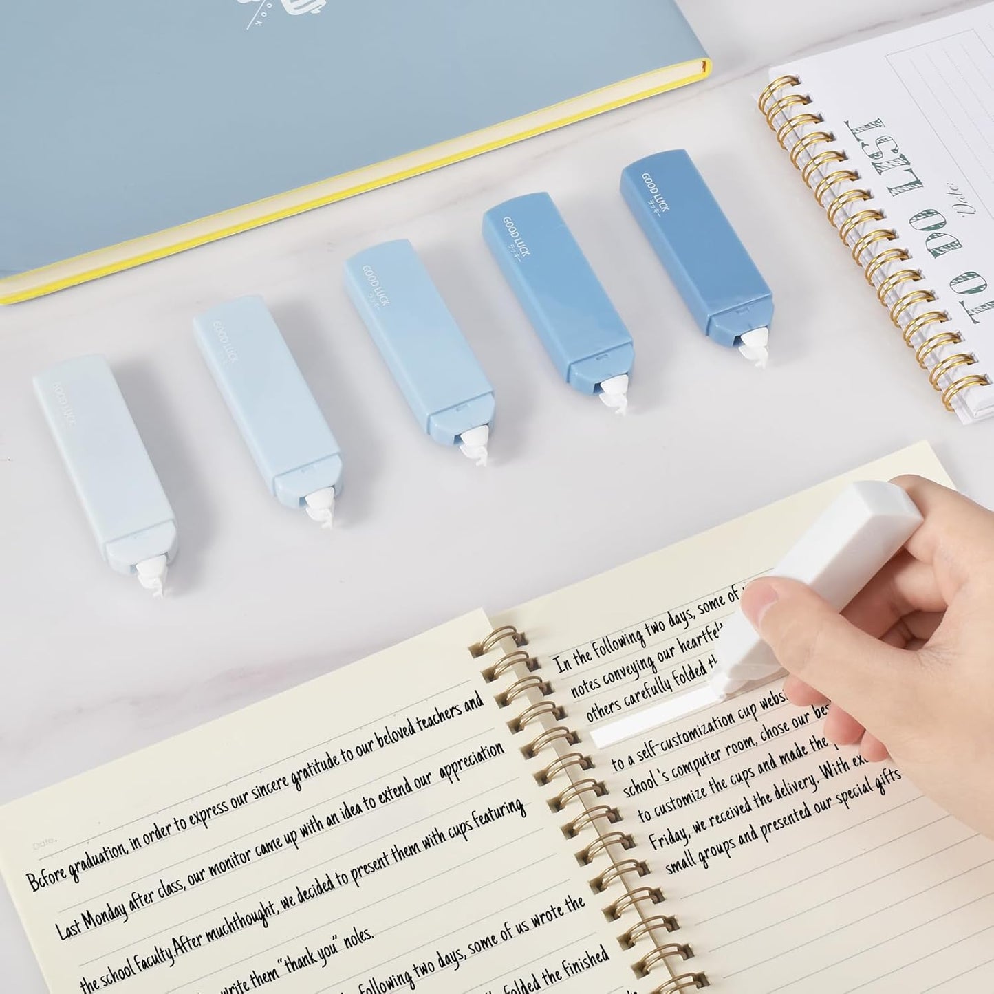 Temiary 6Pcs Mini White Correction Tapes, Quick Dry Smooth Pull Out for Writing, Aesthetic Cute Correction Tape Set Easy To Use for Students School Office Supplies (Green)