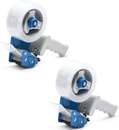Pacific Mailer 2 Inch Tape Gun Dispenser with 2 Inch Carton Packing Tape, Lightweight Industrial Side Loading Tape Dispenser - Blue
