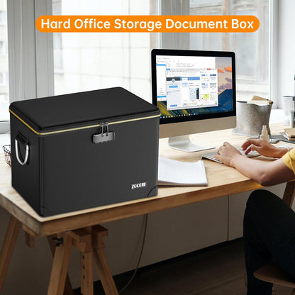 Fireproof Document Box,5200°F File Organizer Box with Lock,Foldable Filing Organizer Cabinet, Portable Safe Storage for Hanging Letter/Legal Folder,Black
