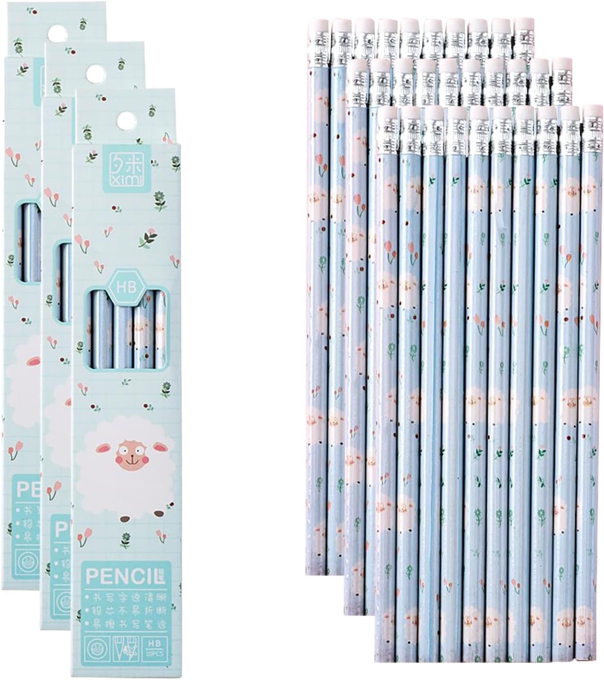 30pcs HB Art Drawing Pencils Bulk Cute Fun Novelty Wooden Writing Pencils with Erasers for Students Reward Teacher Classroom Office (Green)