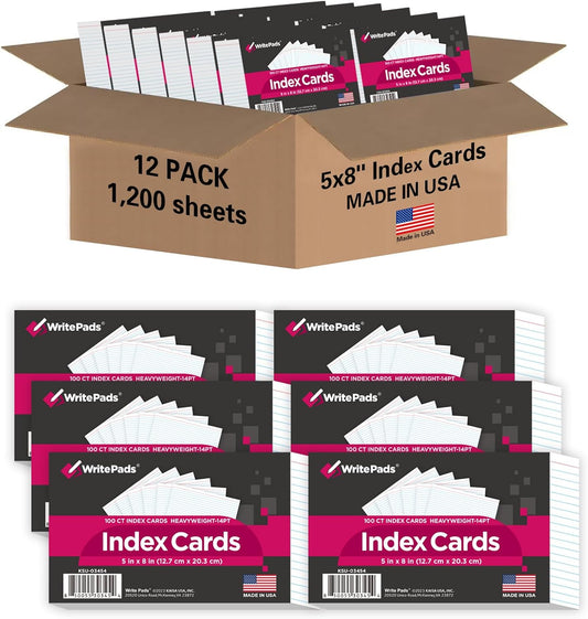 KAISA Lined Index Card 3"x5" Index Cards Flashcards, 2400 Count Ruled on Front, Blank on Back Index Cards, White 24 pack of 100 Shrink, Made in the USA