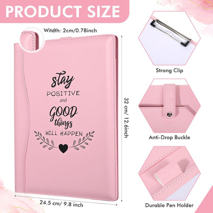 Marspark Pink Padfolio with Clipboard Folder Binder Pad Holder PU Leather Clipboard for A4 Letter Size Notepad Writing Pad for Women School Office Business Meeting