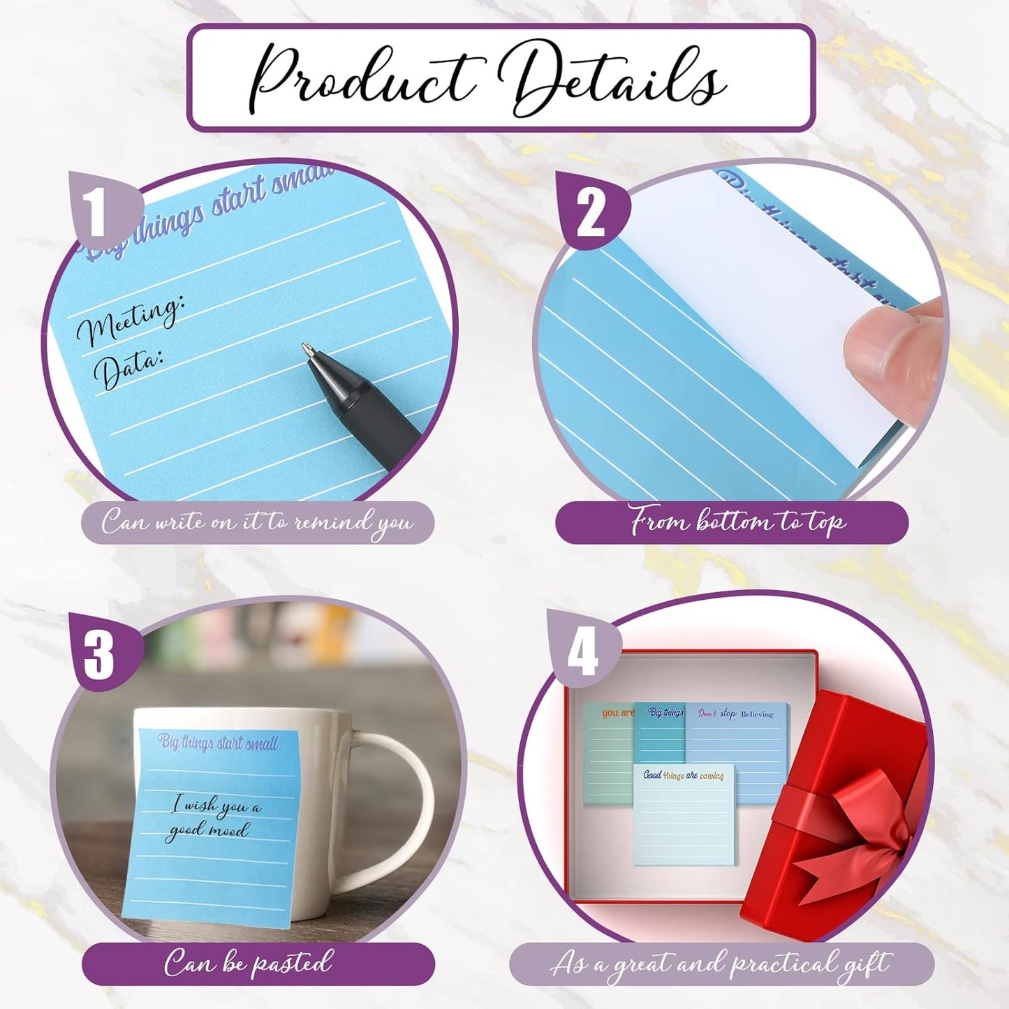 Yinder 48 Pcs Inspirational Sticky Notes Cute Motivational Sticky Notes Pad End of Year Employee Appreciation Gifts Bulk for Teacher Nurse Coworkers Office Supplies 3 x 3'' (Thank You,Dark Color)