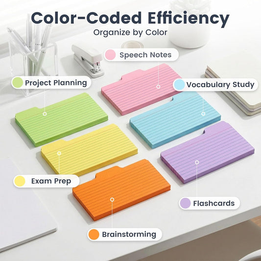 Koogel Index Cards 3x5, 252PCS Colored Flash Card Dividers with Tabs, Dividers Notecards Memo Scratch Pad for Studying Color Coding Project School Supplies Learning Recipe Note Taking To Do List