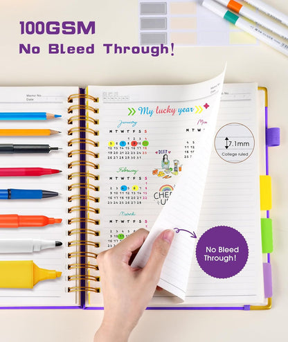 Hardcover Spiral Notebook Journal with Removable Dividers Tabs, 300 Pages Leather 5 Subject Notebook College Ruled, 8"x10" Large B5 Notebooks for Work School Note taking, Lined Journal for Women, Pink