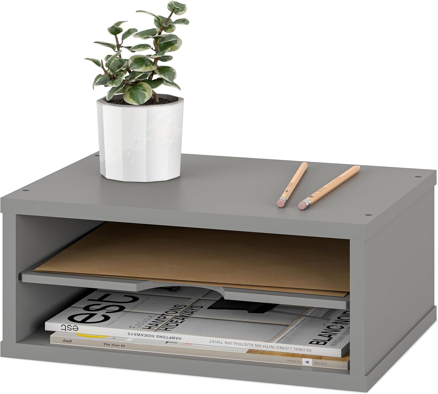 Ballucci File Organizer, 4-Tier Office Desk Organizer, Open Top Wood Paper Organizer for Classroom, Desktop Mail Sorter Paper Tray, Black