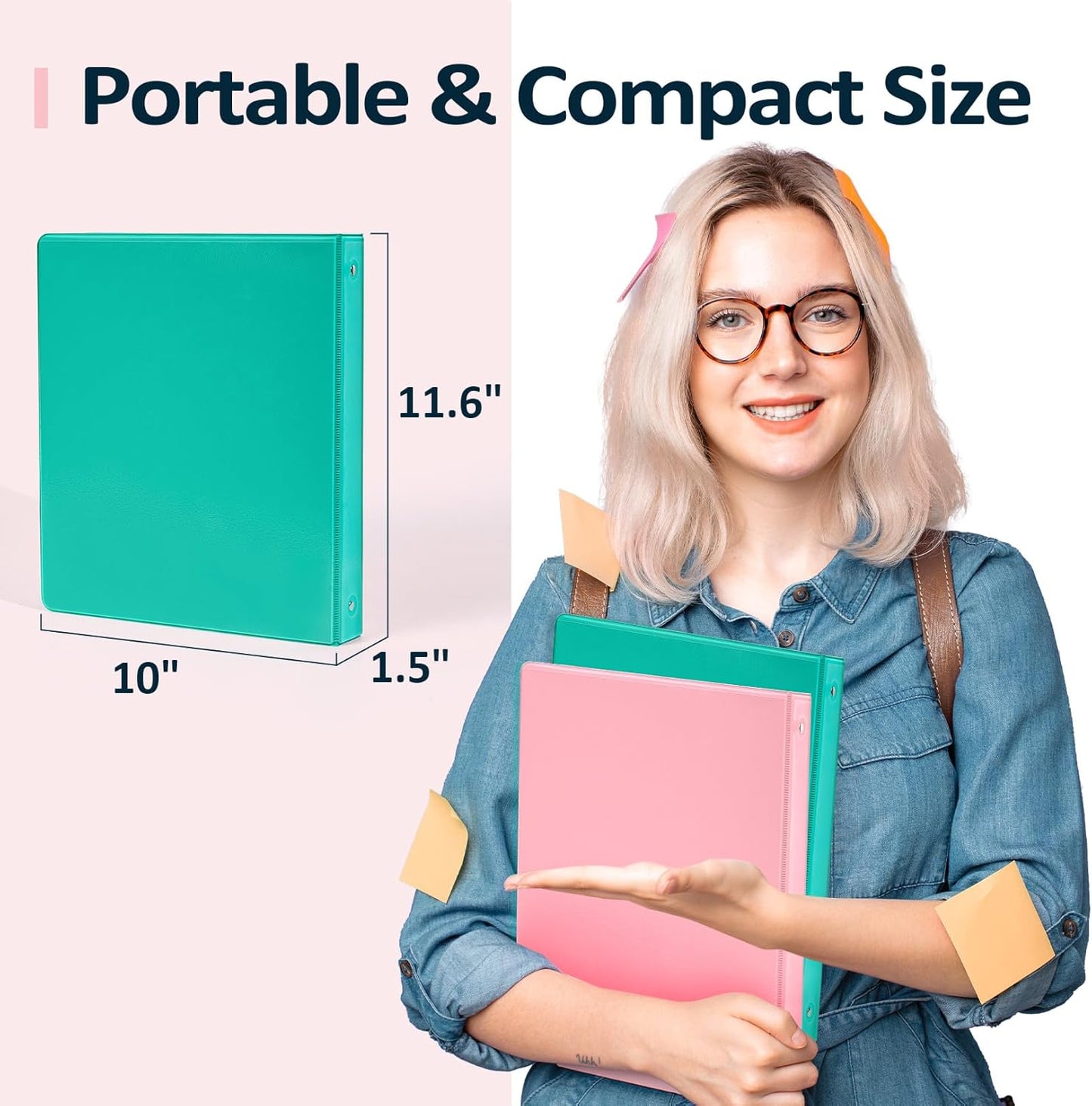 BinderX Extra Durable 3 Ring Binder, Round Rings 1 Inch Binder, Fits 175 Sheets of 8.5x11 Paper, Customizable View Cover with Inside Pockets, Cute 1" Binders, 1 Inch Binders 3 Ring, Pink
