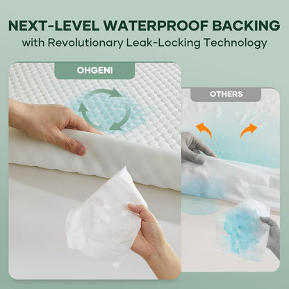 OhGeni 100% Waterproof Queen Size Mattress Protector,Soft Mattress Pad, Cooling Breathable Fitted Sheets,Washable Bed Cover,Non-Slip Deep Pocket,Noiseless for Bedroom