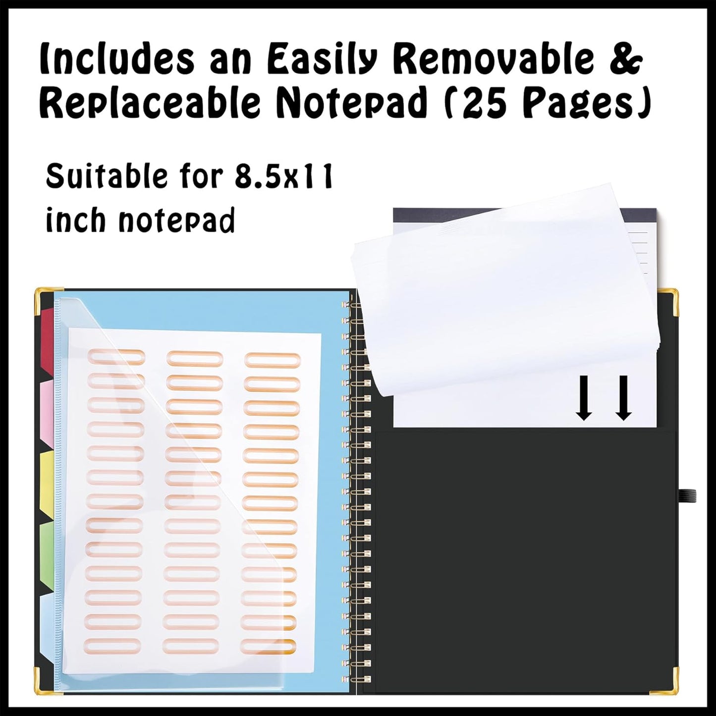 HAUTOCO Clipboard Folio with Refillable Notepad for Letter Size (11" x 8.5"), 5 Dividers with 10 Pockets, Elastic Pen Holder and File Folder Labels, Spiral Nurse Clipboard Artboard(Green)