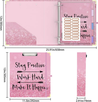 3 Ring Binder 2 Inch Round Ring Binder with 6 Tab Dividers，2 Interior Pockets，Cute Binder Clipboard with Storage, for School Office, Portfolio(Almond Tree)