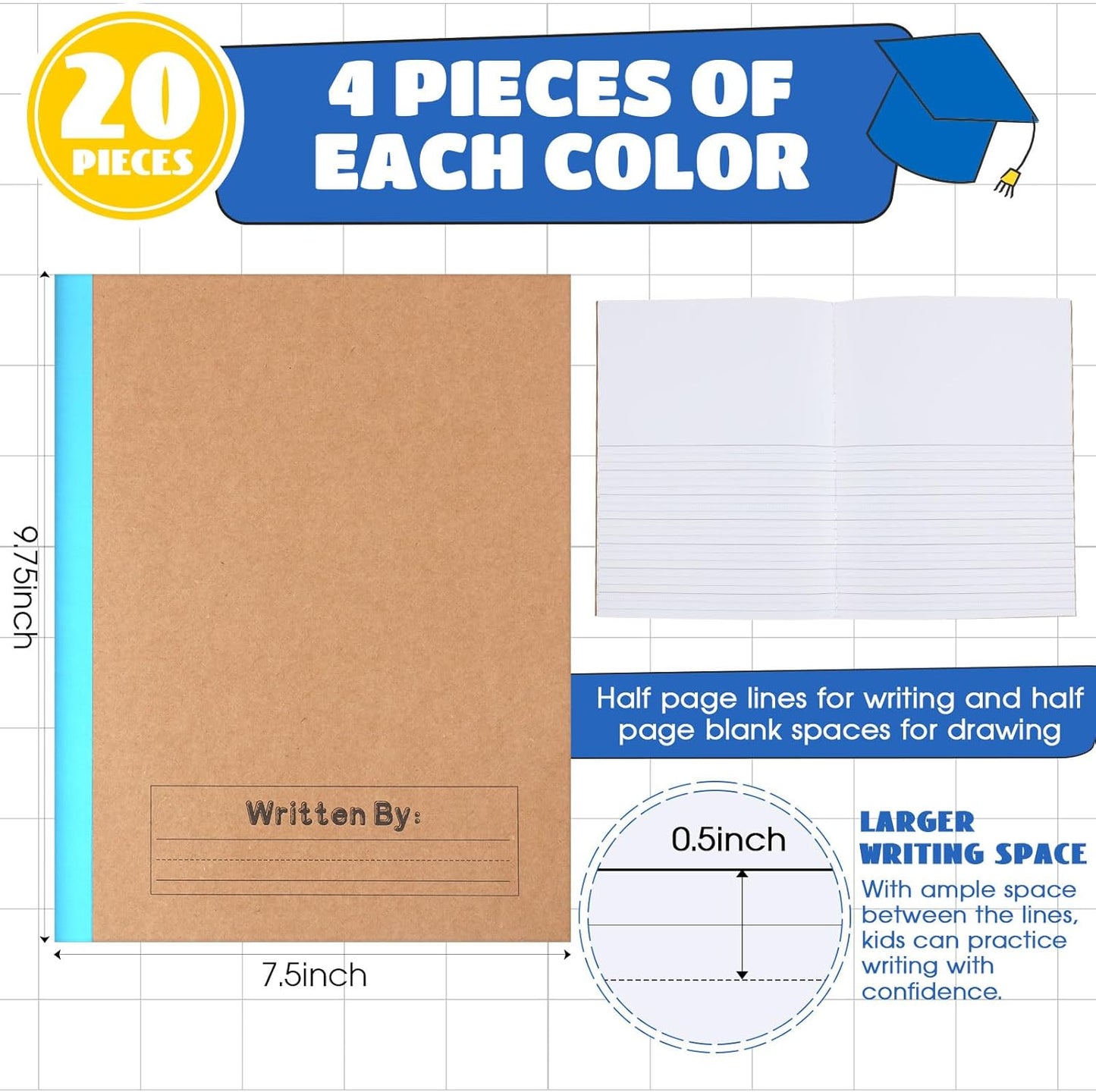 Henoyso 60 Pack Primary Composition Notebook, 9-3/4" x 7-1/2", Kids Primary Journal, K-2 Writing Notebook for Kids Student Draw Write Story Journal Half Blank Books(Macaron Color)