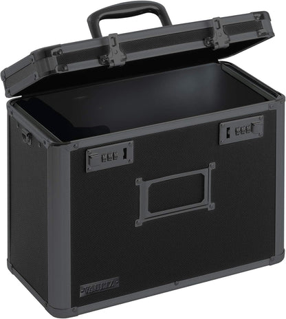 Vaultz File Organizer Storage Box - 14 x 7 x 12.19 Inch Letter Size, Portable Locking Storage Totes with Dual Combination Locks for Filing Office Documents - Black