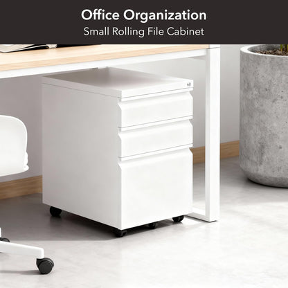 Mount-It! 3 Drawer File Cabinet with Lock and Wheels, Heavy-Duty Steel Rolling Drawer Cabinet, Fully Assembled Under Desk Filing Cabinet for Home Office Storage, 15.3" W x 19.75" D x 24.5" H, Black
