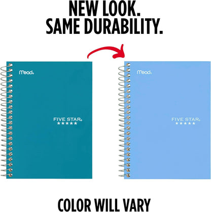 Five Star Spiral Notebook, 1 Subject, College Ruled Paper, 4-3/8" x 7", Personal Size, 80 Sheets, Fights Ink Bleed, Water Resistant Cover, Seaglass Green (450048CH1-ECM)