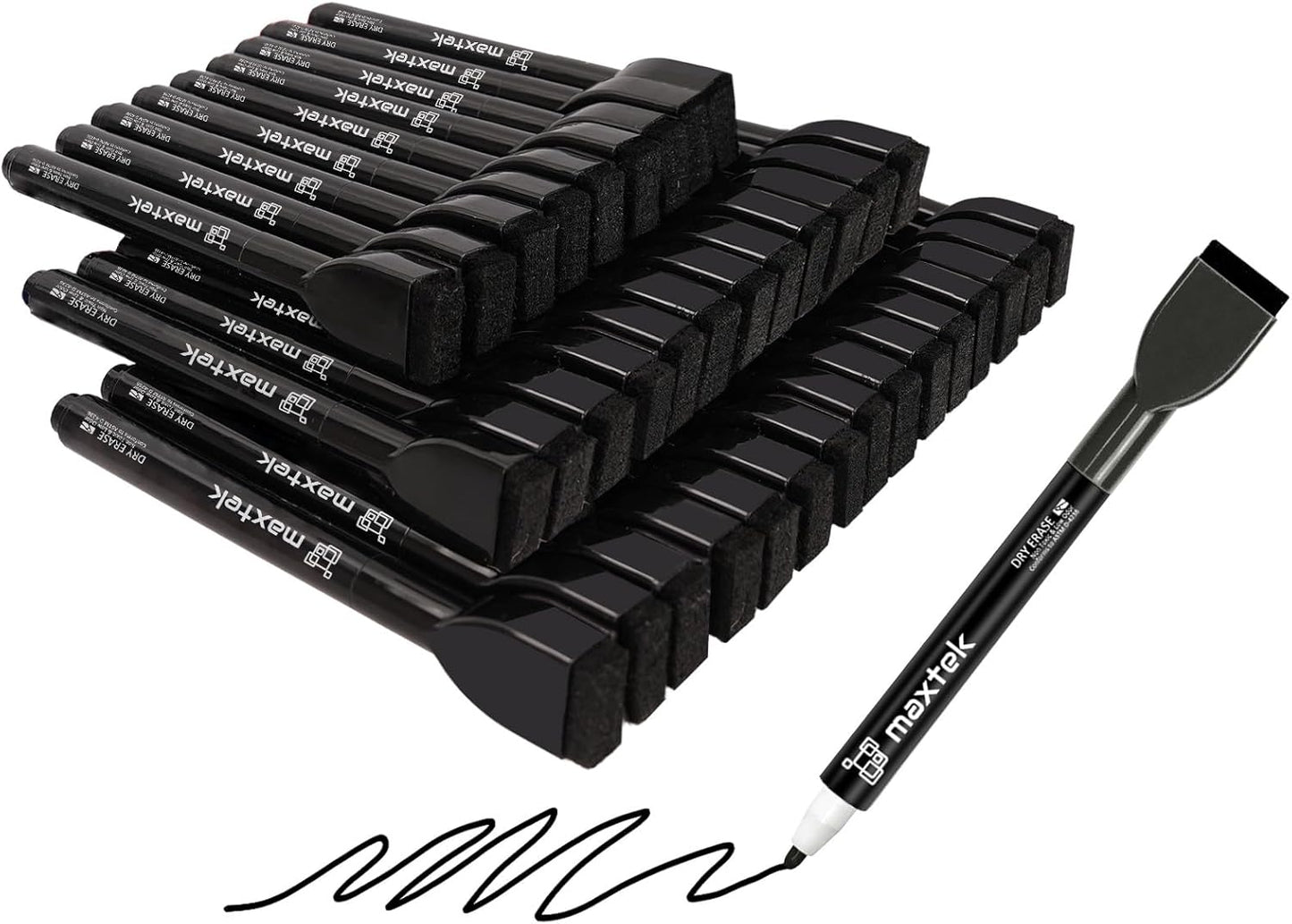 maxtek Magnetic Black Dry Erase Markers, 6 Count Fine Tip Whiteboard Markers with Eraser, Thin Markers Low Odor for Classroom, Office, Home