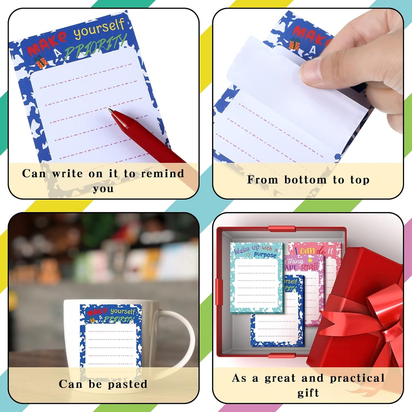 Yinder 24 Pack Inspirational Sticky Notes Motivational Notepads Appreciation Sticky Notes Funny Memo Pads Positive Note Bulk 3 x 4 Gift for Women Nurse Teacher Office Supplies(Black,Inspirational)