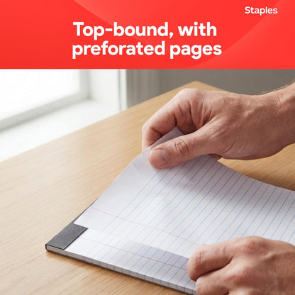 STAPLES Notepads, 8.5” x 11”, Wide Ruled, White, 50 Sheets/Pad, 12‑Pack