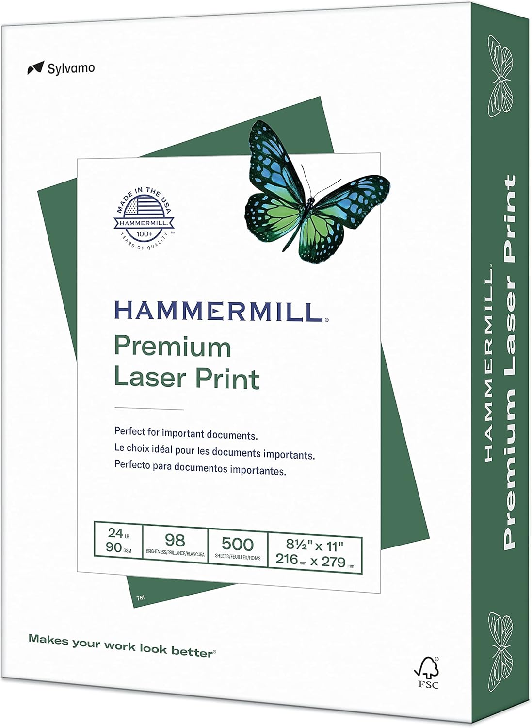 Hammermill Premium Laser Print Paper, 24 lb Copy Paper, 8.5 x 11 Letter Size, 3 Hole - 1 Ream (500 Sheets) - 98 Bright