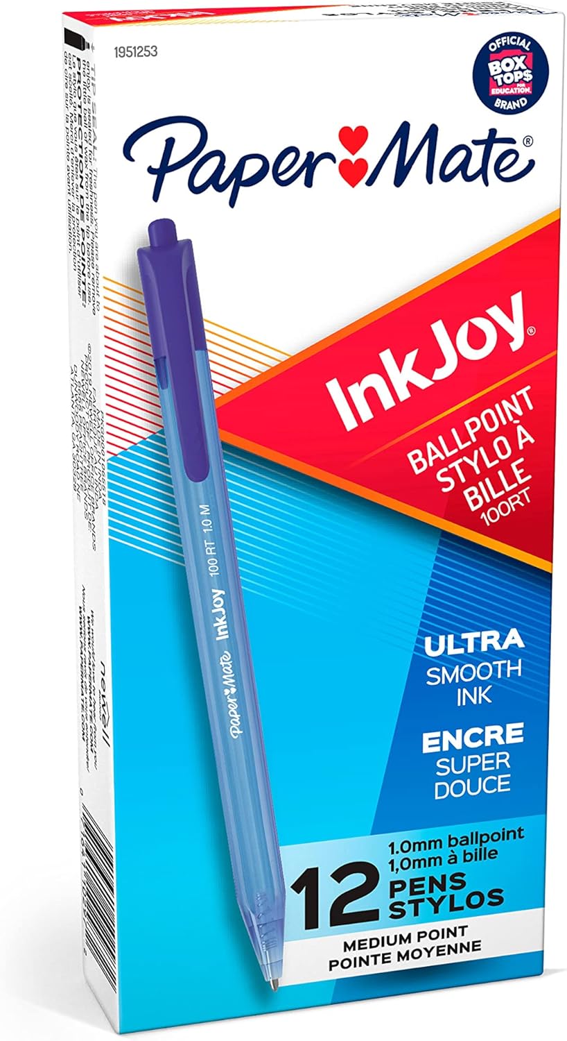Paper Mate InkJoy 100RT Retractable Ballpoint Pens, Medium Point (1.0mm), Black, 20 Count - Writing, Journaling, Note-Taking, Office Supplies