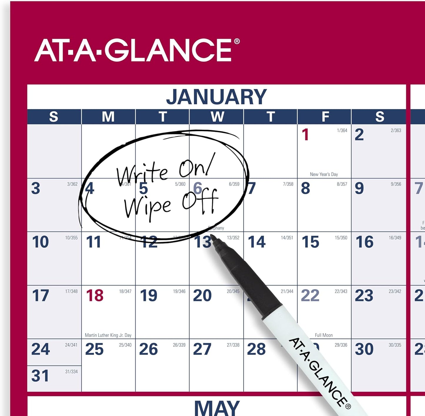 AT-A-GLANCE 2026 Erasable Calendar, Dry Erase Wall Planner, 12" x 16", Small, Vertical-Horizontal, Reversible, Compact (PM330B2826)
