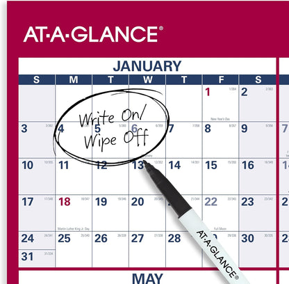 AT-A-GLANCE 2026 Erasable Calendar, Dry Erase Wall Planner, 12" x 16", Small, Vertical-Horizontal, Reversible, Compact (PM330B2826)