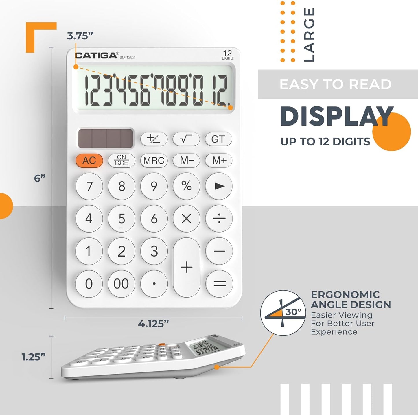 CATIGA 12 Digit Desktop Calculator Basic Desk Calculator with Large LCD Display, Big Buttons, 4 Function, Solar and Battery Dual Power, for Office, School, Home, SD-1292 Green