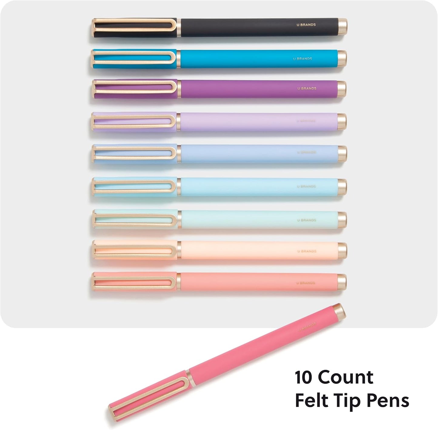 U Brands Catalina Felt Tip Pens, Set of 12, Stripes and Dots with Gold Details, Medium (0.7 mm) Point, Black Ink