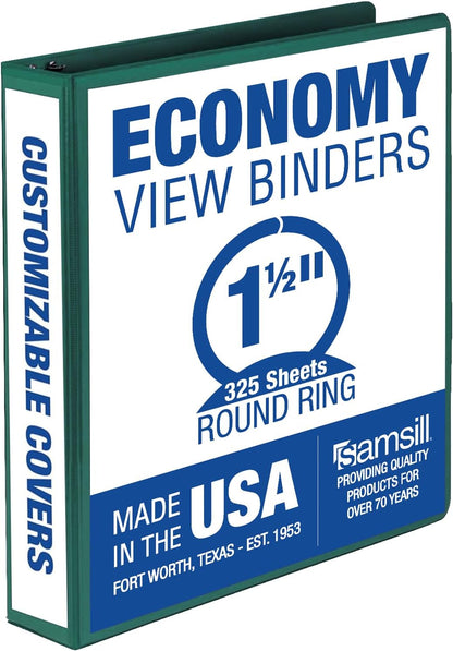 Samsill 1.5 Inch 3 Ring Binders, Economy Round Ring, Clear View Cover, 325 Sheet Capacity - for School, Home, Office - White, 4 Pack