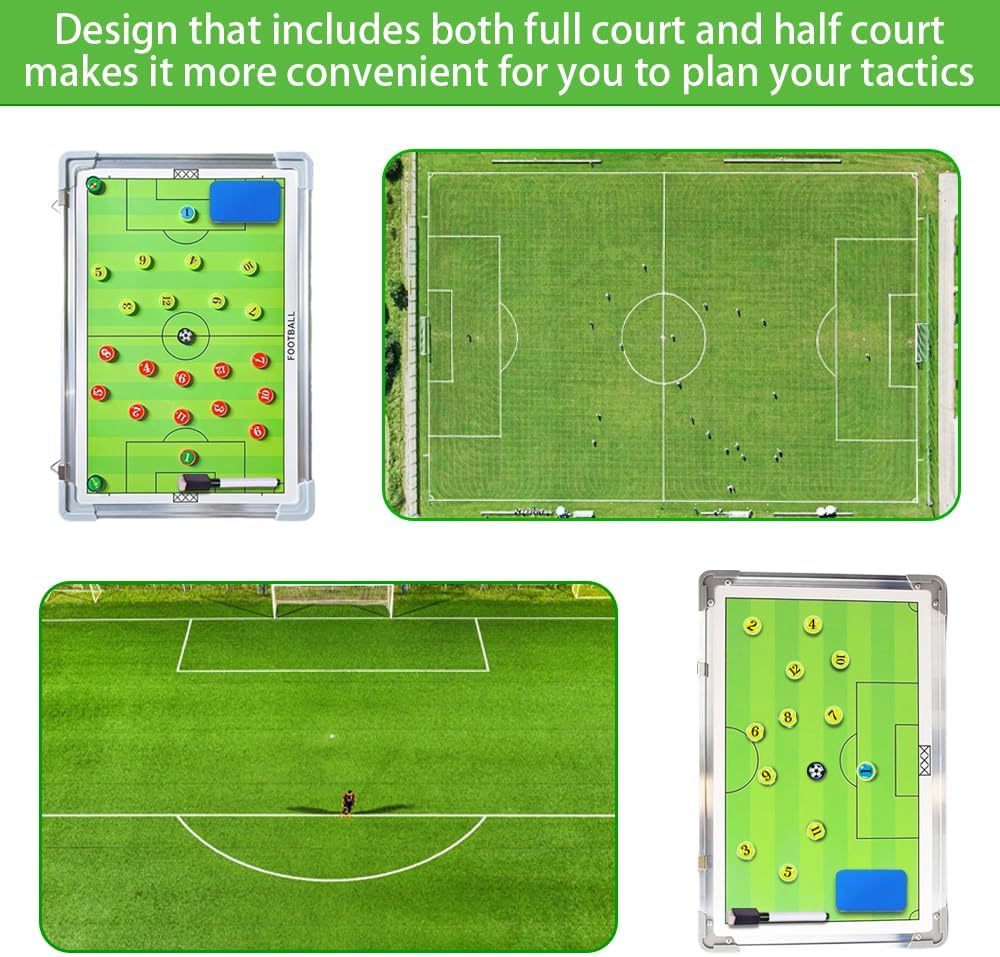 Magnetic Soccer Coaching Board, Double-Sided Dry Erase Tactics Board with Player Markers, Pen and Eraser, Portable Clipboard for Coaches, Coach Training Equipment Coach Gift (White Board)