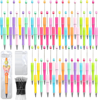 150 Pieces DIY Beadable Pen Kit – 50 Plastic Ballpoint Pens with Refills & Bags, Beads Not Included – School Supplies, Office Accessories & Craft Gifts for Students & Teachers (Multicolor)