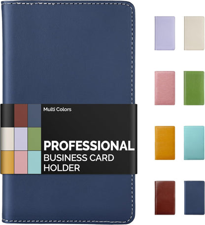 Sooez Leather Professional Business Card Book Holder Organizer, 240 Capacity Credit Card Booklet, PU Name Cards Holder Storage File for Men Women, 7.7 x 4.5 Inch, Black