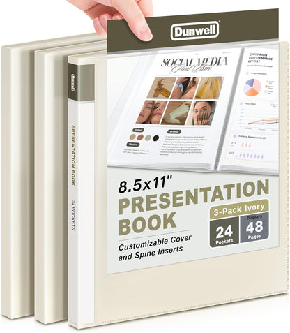 Dunwell Presentation Binder 24-Pocket, Displays 48 Pages, 8.5x11 Portfolio Binder with Plastic Sleeves, Storage and Organizer for Documents, Certificates, Projects, Photos (3 Pack, Black)