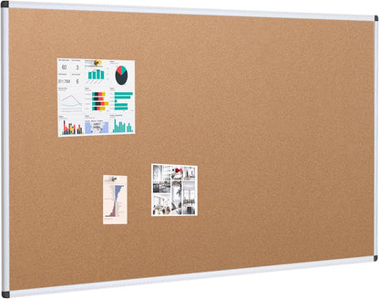 VIZ-PRO Cork Notice Board Bulletin Board, 96 X 48 Inches, Pack of 2, Silver Aluminium Frame