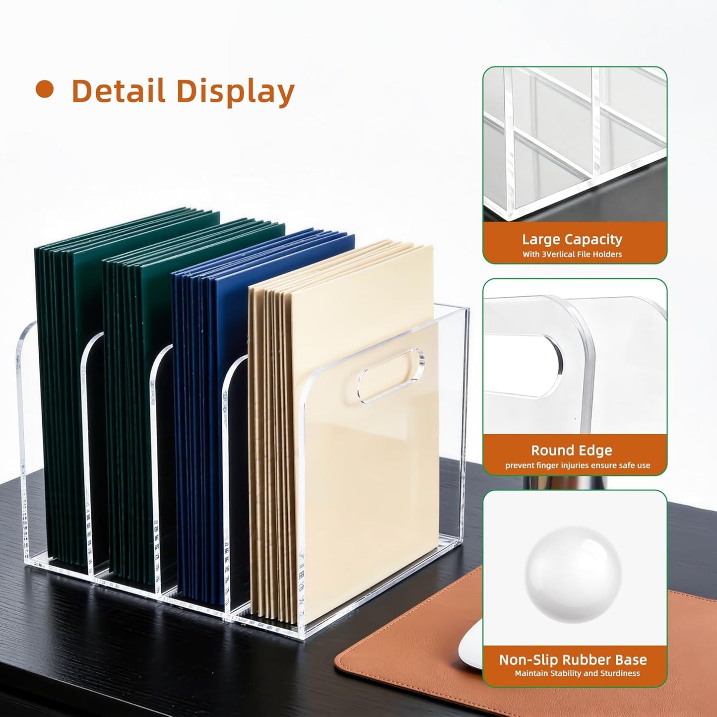 Acrylic Magazine File Holder, 4 Vertical Compartments Desk Document Sorter Organizer, Clear Folder Rack Binder for Office, Tablets, Magazines, Books – Home/Classroom Rack, 5mm Thick