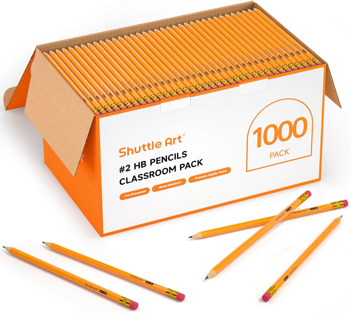 Shuttle Art Wood-Cased #2 HB Pencils, 350 Pack Sharpened Yellow Pencils with Erasers, Bulk Pack Graphite Pencils for School and Teacher Supplies, Writing, Drawing and Sketching