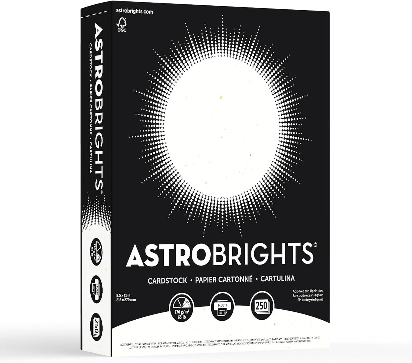 Astrobrights® Card Stock, Stardust White, Letter (8.5" x 11"), 65 Lb, Pack Of 250