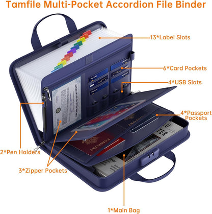 5200℉ Fireproof Accordion File Organizer with Lock, Thickened Document Organizer 13 Pocket with Zipper & Labels, Important Document Organizer, Expanding File Folder with Handle for Letter A4 (Grey)