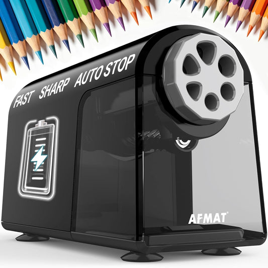 AFMAT Electric Pencil Sharpener for Classroom, 6 Holes, Cordless & Rechargeable, Fast Sharpen, Auto Stop, 10K+ Uses, Heavy Duty Pencil Sharpener for 6-11mm No.2/Large/Colored Pencils PSD2(Green)