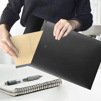 VANRA Vertical File Folders Poly Filing Envelope Plastic Project Folder with Snap Button Closure for A4 Letter Size Paper (Pack of 5, Black)